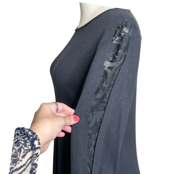 Nic+Zoe Black Flash Of Lace Boat Neck Sweater size small - Picture 9 of 13